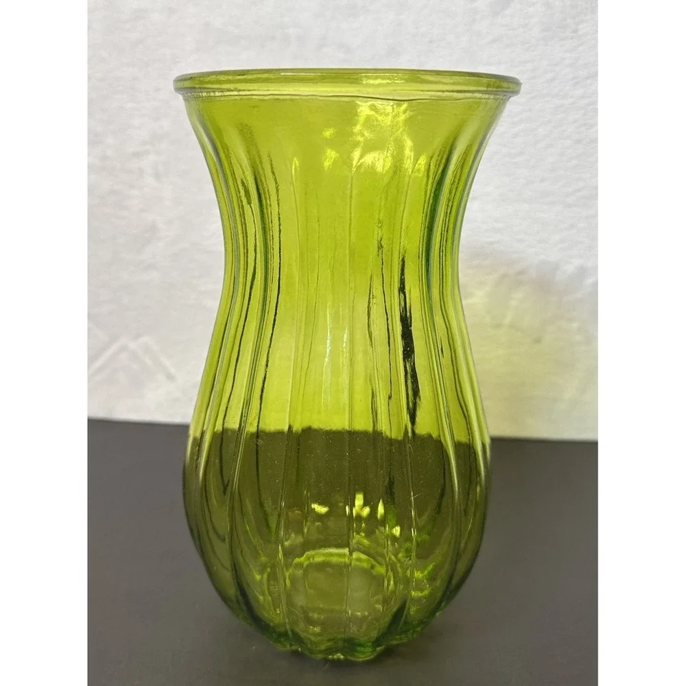 Green Glass Floral Flower Vase  